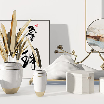 Z11-0709新中式花瓶挂画摆件组合3d模型下载