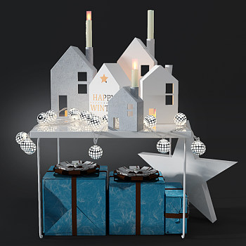 H06-0724欧式圣诞玩具房子礼包装饰灯发光球3d模型下载