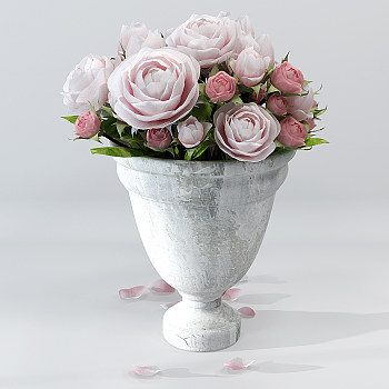 H12-0725现代玫瑰花花瓶插花组合3d模型下载