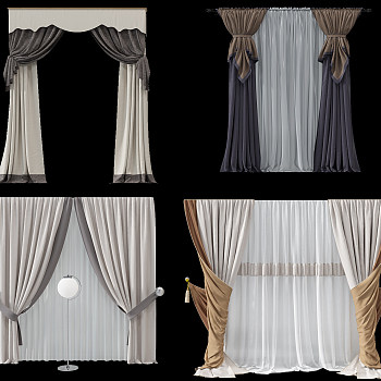 H22-0725现代欧式法式新中式窗帘纱帘3d模型下载