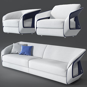 H26-0725法国 BUGATTI HOME 现代后现代多人沙发单人沙发组合3d模型下载