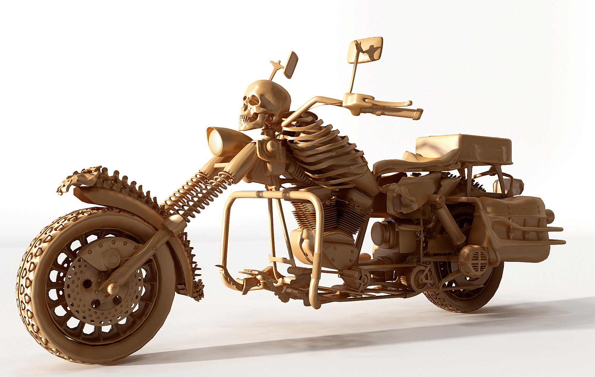 卡通风格设计一只骷髅骑着摩托车透明PNG素材