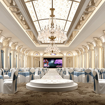 H85-0730欧式法式宴会厅多功能厅婚礼现场罗马柱3d模型下载