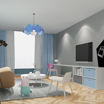 H01-0725现代儿童房起居室吊灯小猪佩奇沙发3d模型下载