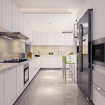 H19-0725现代厨房橱柜灶台冰箱消毒柜3d模型下载