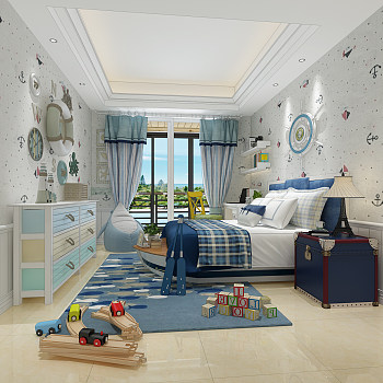 H14-0711现代地中海儿童房卧室3d模型下载