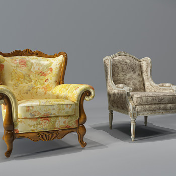 美式欧式法式轻奢单人沙发椅子3d模型下载