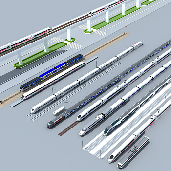 01高铁轻轨地铁高架桥轨道列车3D模型下载