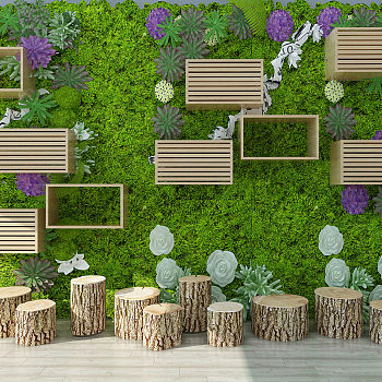 Z09-0514现代绿植墙植物墙树桩墩