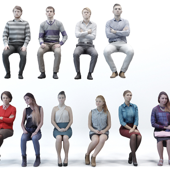H50-0719坐着的坐姿人物男人女人3d模型下载