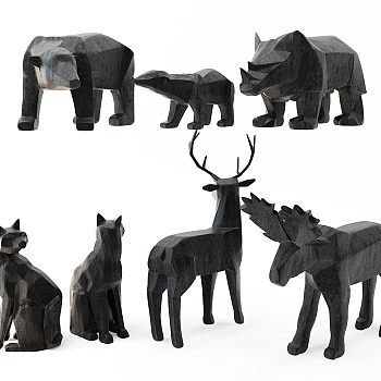 Z36-0402抽象动物雕塑鹿犀牛狗熊马雕塑饰品摆件