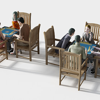 H25-0722现代麻将桌人物组合3d模型下载