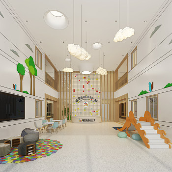 H01-0605现代幼儿园早教中心前厅接待造型树滑梯