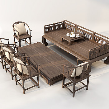 H24-0624中式实木古典家具罗汉床圈椅沙发茶几组合