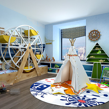 H23-0711现代地中海儿童娱乐室帐篷水车玩具柜漂流瓶3d模型下载