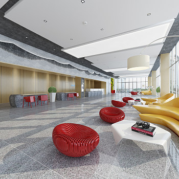 H44-0725现代办公大厅大堂异形后现代沙发单人沙发茶几3d模型下载