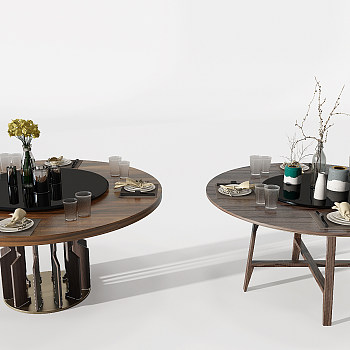 Z24-0723现代圆形餐桌餐具摆件3d模型下载