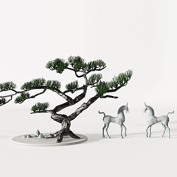 Z12-0710新中式松树雕塑摆件3d模型下载