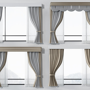 新中式窗帘组合3d模型下载