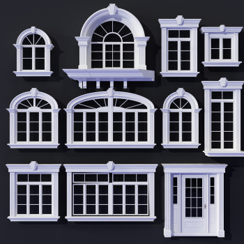欧式拱形建筑窗入户门3d模型下载