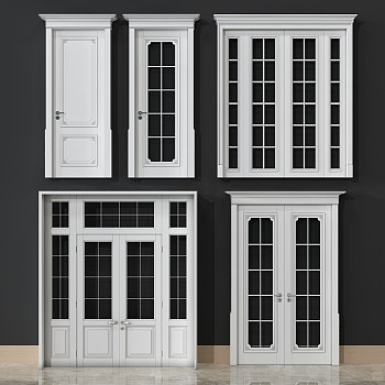 欧式法式白色实木门玻璃木门3d模型下载