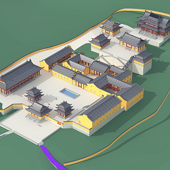 古建筑寺庙塔楼大雄宝殿3d模型下载