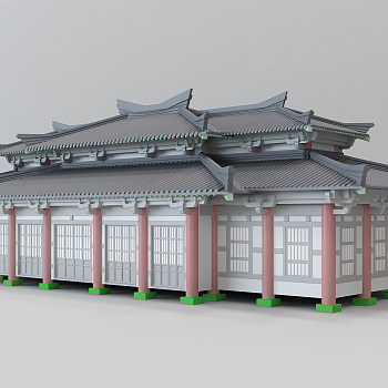 中式古建筑偏殿3d模型下载