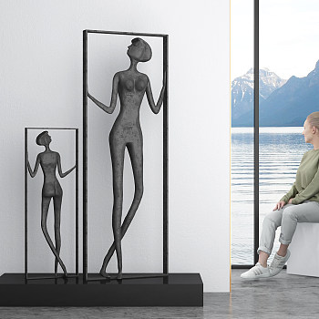 现代人物雕塑组合3d模型下载