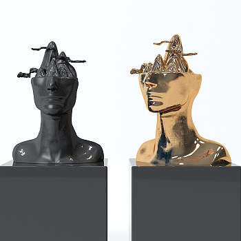 新中式现代抽象人物雕塑3d模型下载