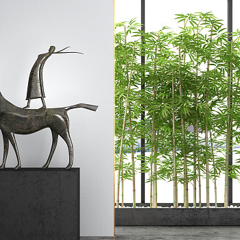 现代马雕塑柱子植物花池3d模型下载