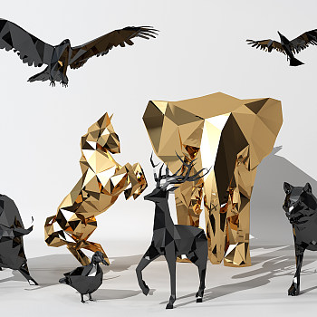 现代金属几何动物雕塑摆件3d模型下载