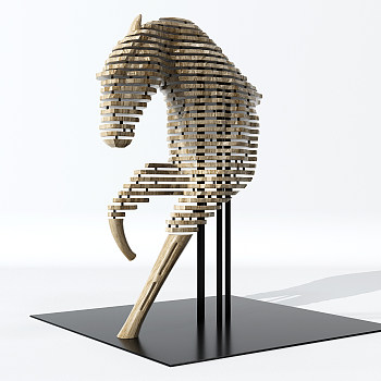 现代抽象马雕塑摆件3d模型下载