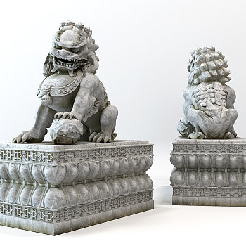 中式石狮子雕塑3d模型下载