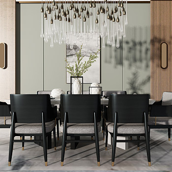 新中式餐桌椅水晶吊灯组合3d模型下载