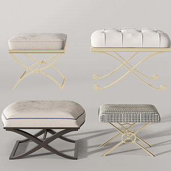 欧式床尾凳沙发凳组合3d模型下载