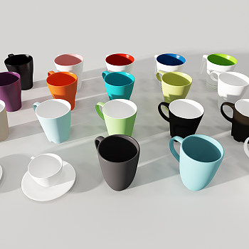 现代水杯咖啡杯组合3d模型下载