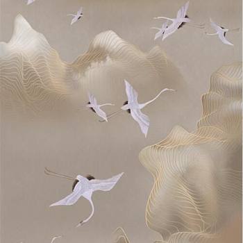 新中式日式仙鹤壁纸壁布装饰画材质贴图 (2)