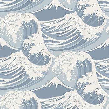 日式新中式水纹海浪图案手绘壁纸壁布壁画 (2)