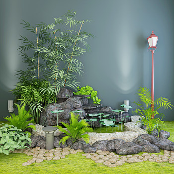 花园水池景观植物3d模型下载