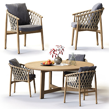竹编餐桌椅组合3d模型下载