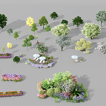 H61-0730景观植物树花丛花坛3d模型下载