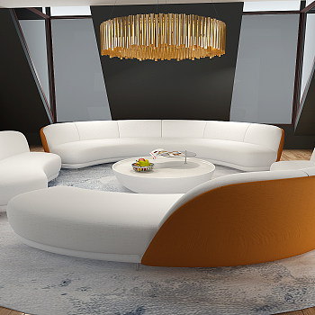 Z10-0722现代客厅圆形异形弧形半圆沙发茶几吊灯3d模型下载