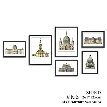 欧式法式美式英伦风格建筑画装饰画挂画 (17)