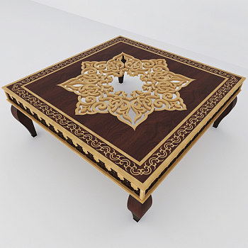阿拉伯异域风格方形镂空茶几D模型免费下载