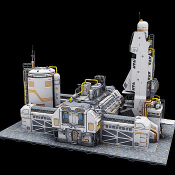 卡通宇宙飞船太空站场景3D模型下载