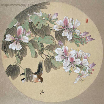 中式圆形花鸟挂画 (43)