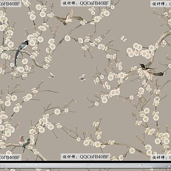 新中式树枝梅花图案地毯贴图 (2)