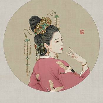 中式古典人物美女仕女图人物字画 (23)