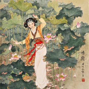 中式古典人物美女仕女图人物字画 (38)