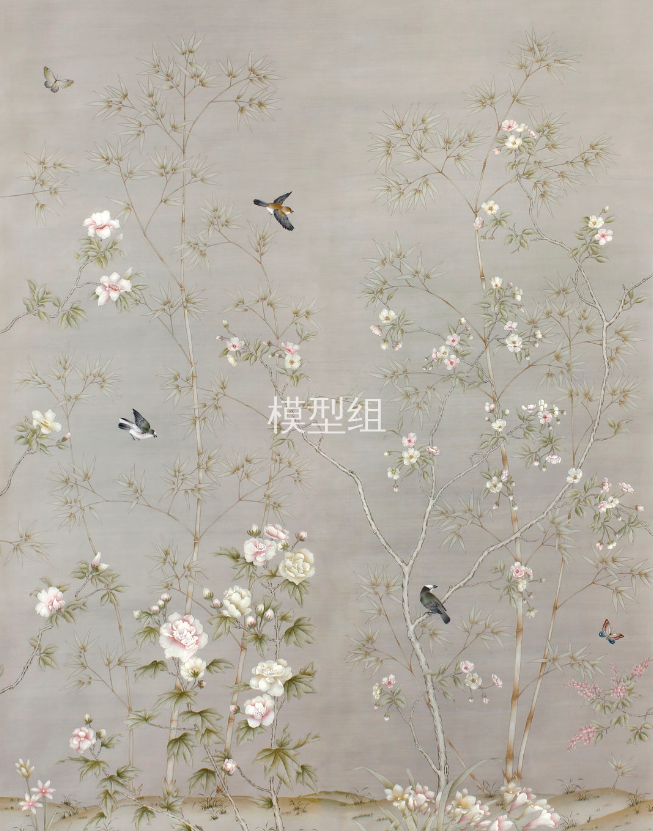 中式欧式花鸟壁纸壁布壁画背景画 4 草图大师模型
